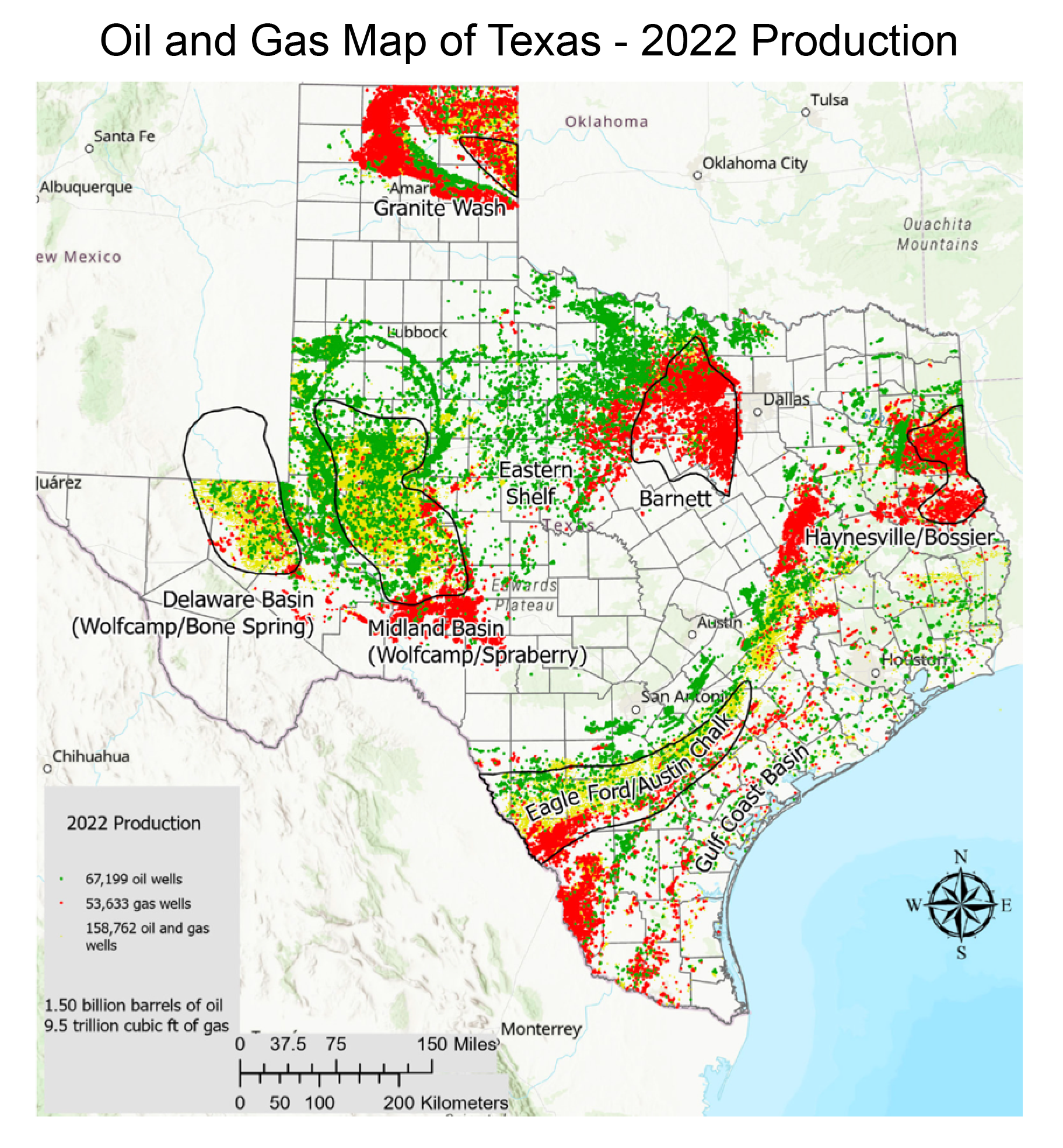 Oil and Gas Map of Texas 2022